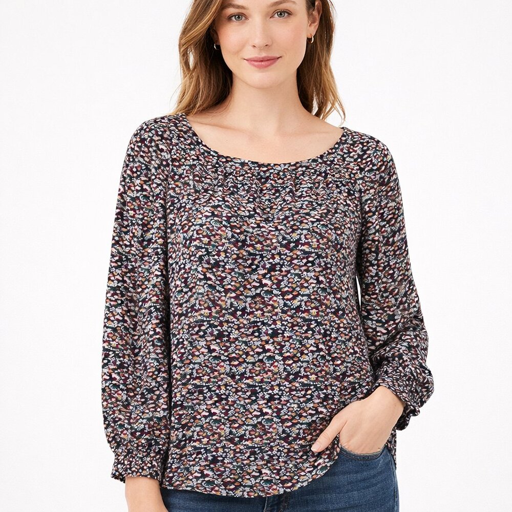 Ann Taylor Small Floral Blouse Long Sleeve Lightweight Career Top Romantic Print